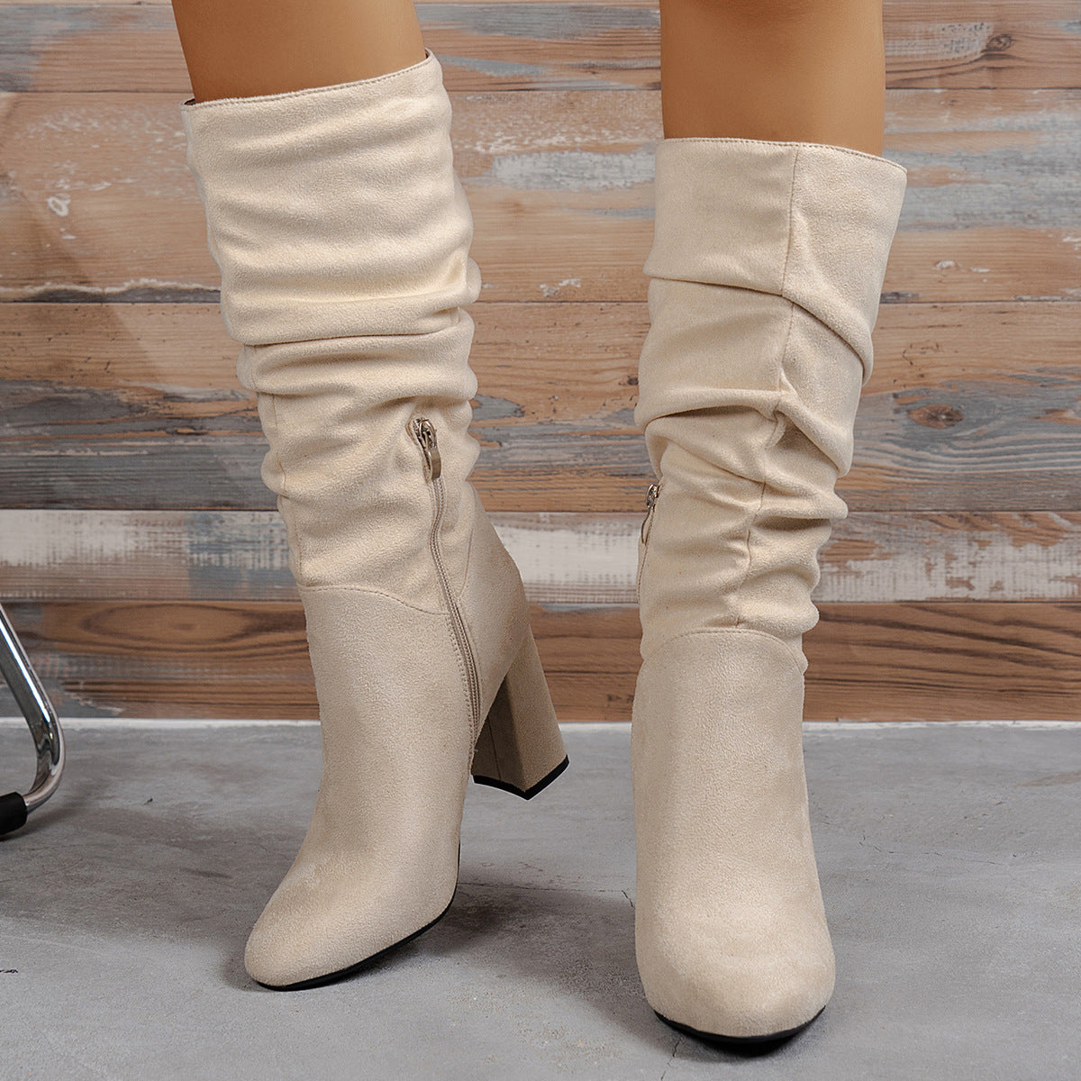 Pleated Chunky Heel Boots - Brinxx Couture