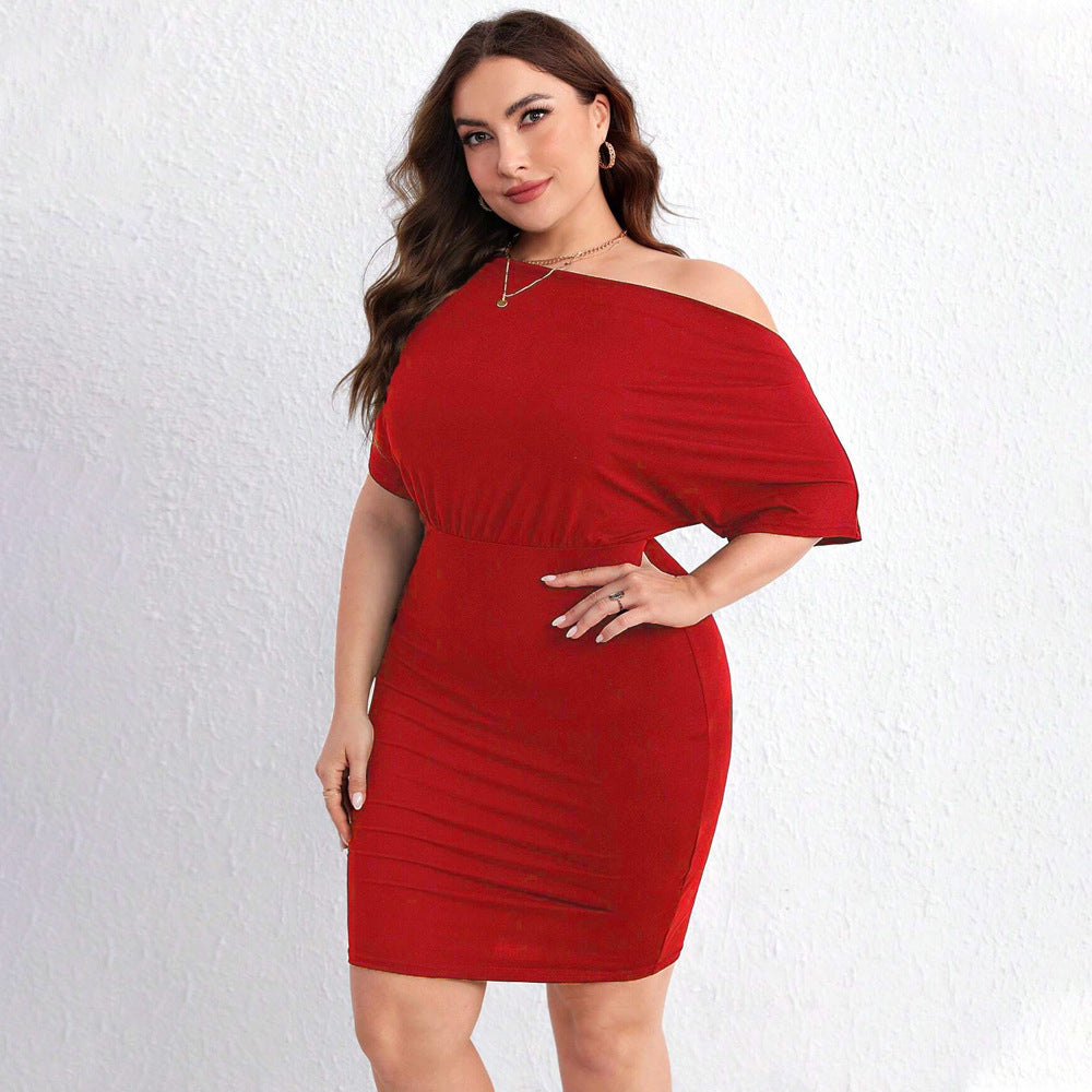 Plus Size Red Cross Shoulder Dress - Brinxx Couture