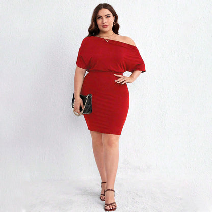 Plus Size Red Cross Shoulder Dress - Brinxx Couture