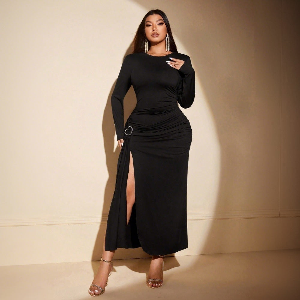 A stylish Plus Size Pleated Sexy Midi Dress for women. this piece adds a touch of elegance to your outfit - Brinxx Couture