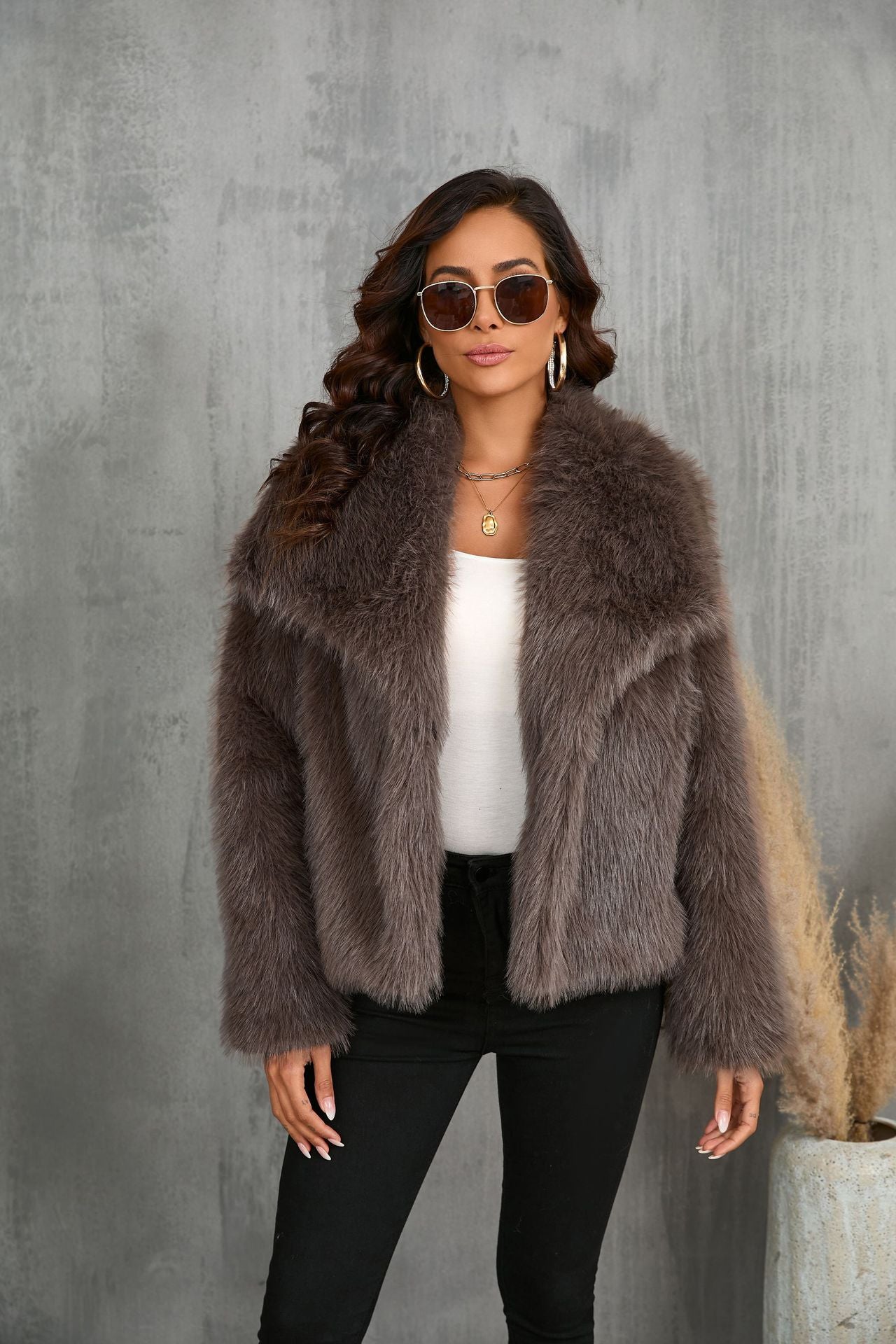 Faux Fur Large Collared Coat - Brinxx Couture