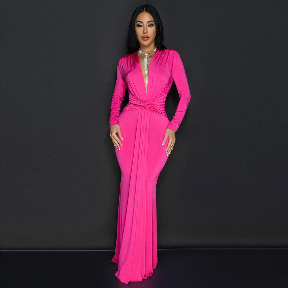 Deep V Plunge Long Sleeve Dress - Brinxx Couture