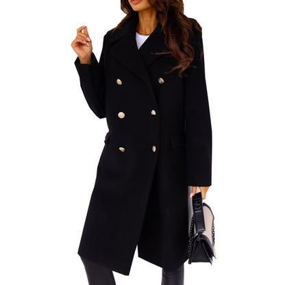 Long Sleeve Double Breasted Woolen Coat - Brinxx Couture