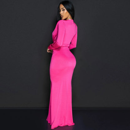 Deep V Plunge Long Sleeve Dress - Brinxx Couture