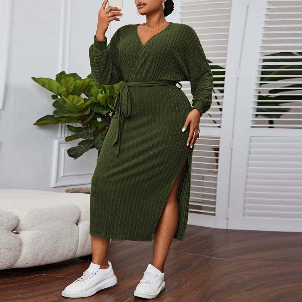 Plus Size V neck Lantern Sleeve Dress - Brinxx Couture