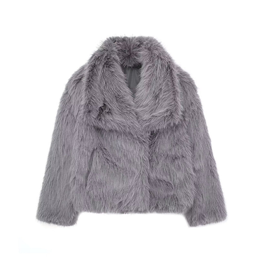 Faux Fur Large Collared Coat - Brinxx Couture