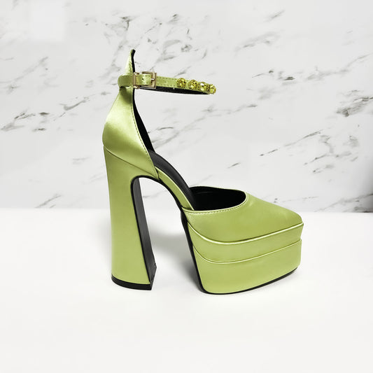 A stylish Jewel Strap Satin Platform Heels for women. this piece adds a touch of elegance to your outfit - Brinxx Couture