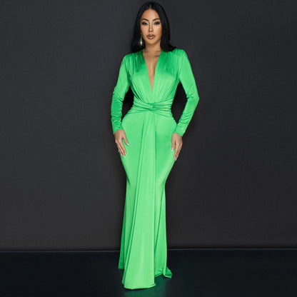 Deep V Plunge Long Sleeve Dress - Brinxx Couture