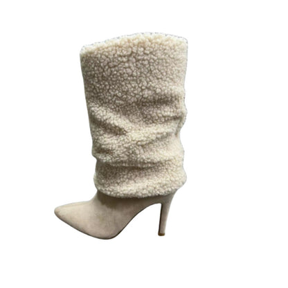 A stylish Lamb Fur Suede Stiletto Boots for women. this piece adds a touch of elegance to your outfit - Brinxx Couture