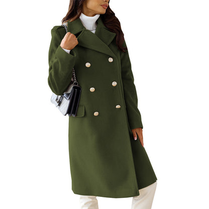 Long Sleeve Double Breasted Woolen Coat - Brinxx Couture