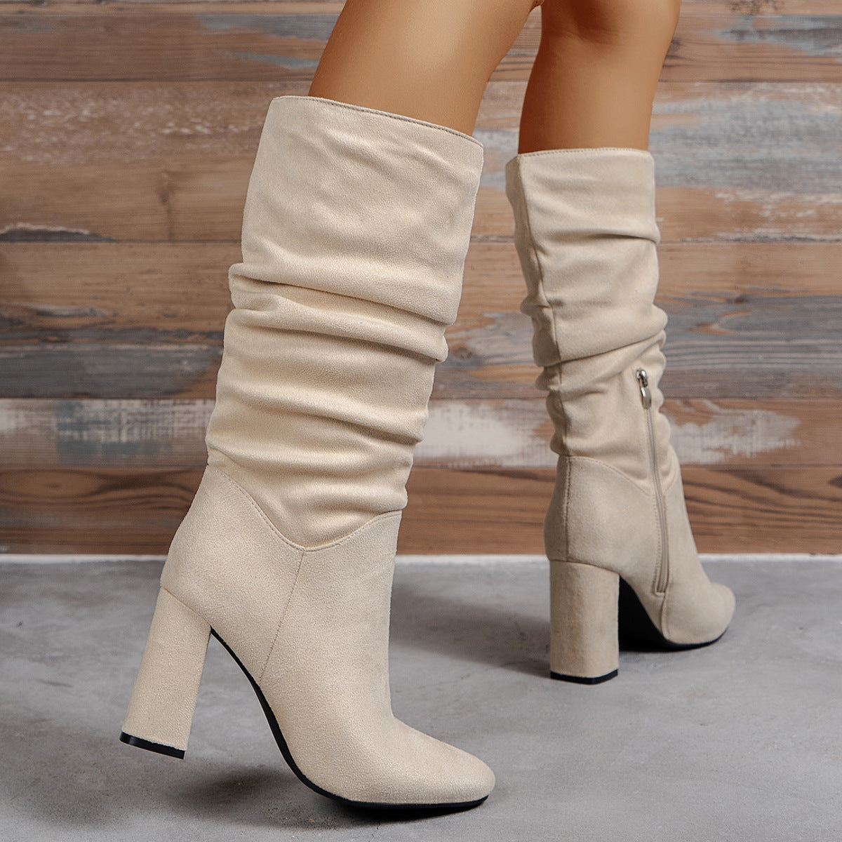 Pleated Chunky Heel Boots - Brinxx Couture