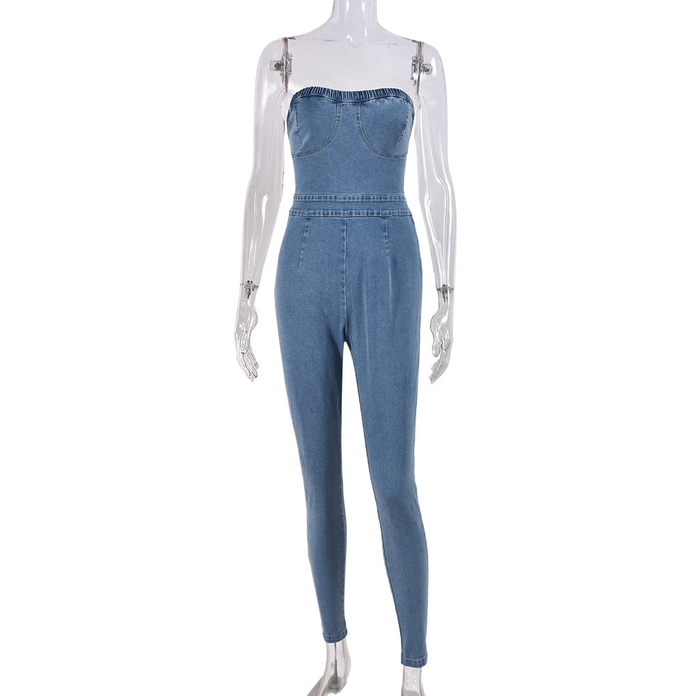 Corset Backless Lace Up Denim Jumpsuit - Brinxx Couture