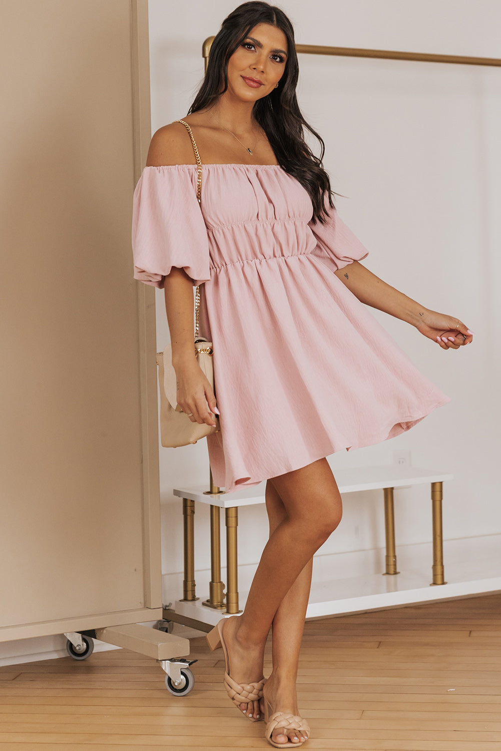 Off-Shoulder Balloon Sleeve Mini Dress - Brinxx Couture