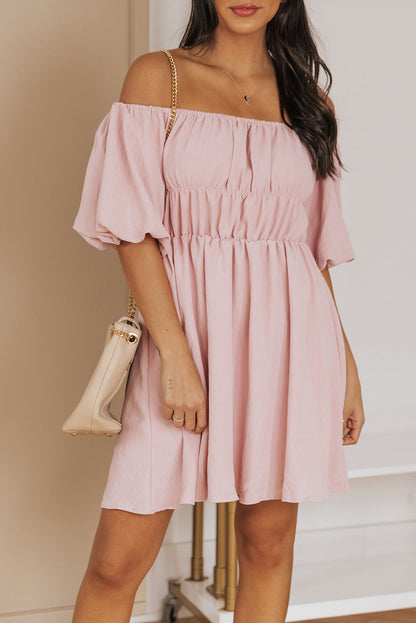 Off-Shoulder Balloon Sleeve Mini Dress - Brinxx Couture