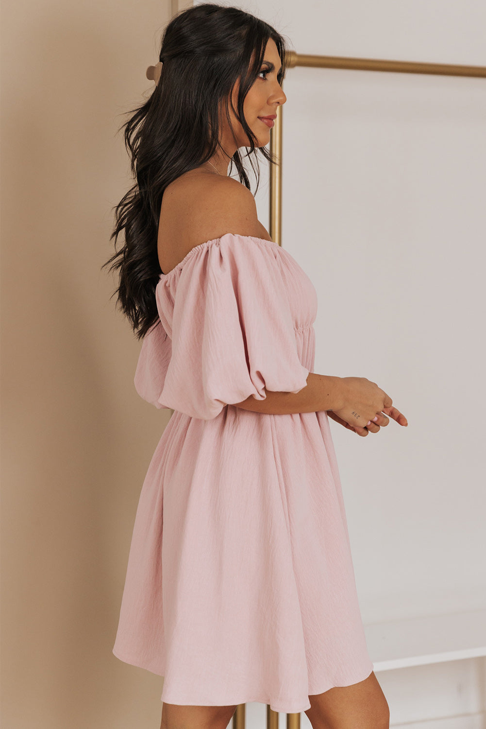 Off-Shoulder Balloon Sleeve Mini Dress - Brinxx Couture