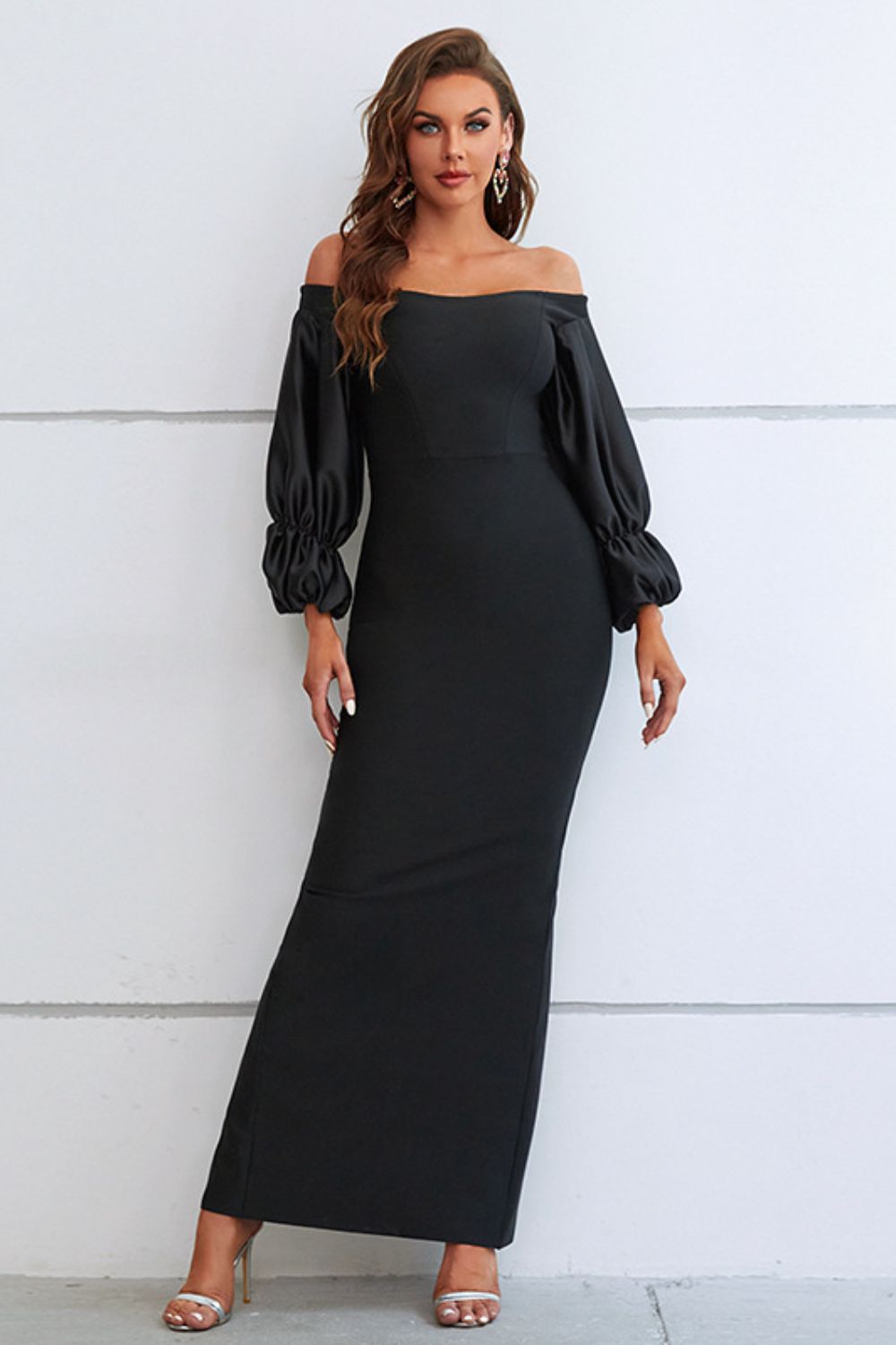 Off-Shoulder Bubble Sleeve Slit Dress - Brinxx Couture