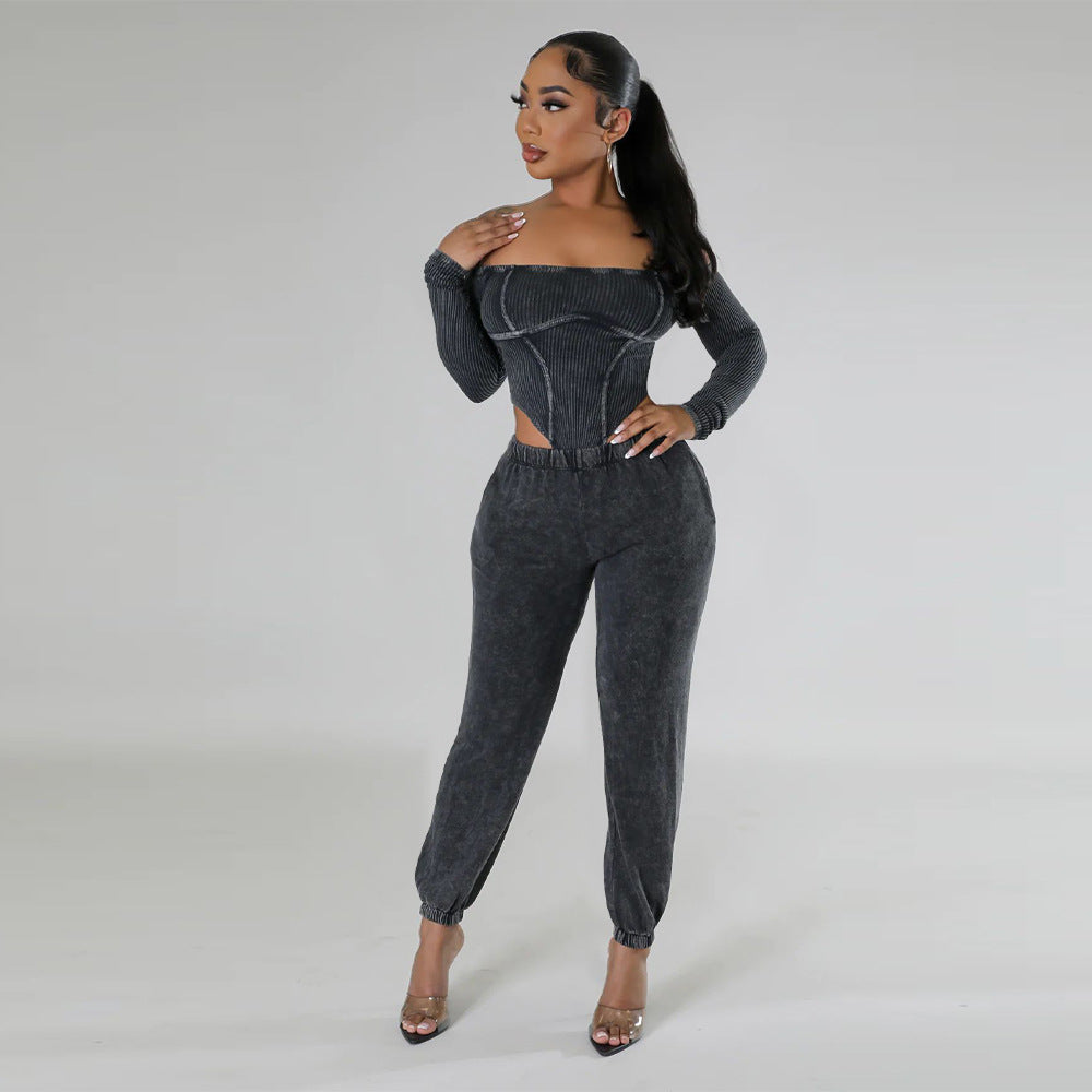 Off Shoulder Crop Top Pants Set - Brinxx Couture