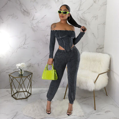 Off Shoulder Crop Top Pants Set - Brinxx Couture