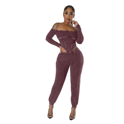 Off Shoulder Crop Top Pants Set - Brinxx Couture