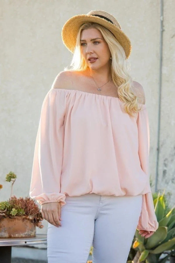 Off Shoulder Long Bubble Sleeve Solid Top - Brinxx Couture