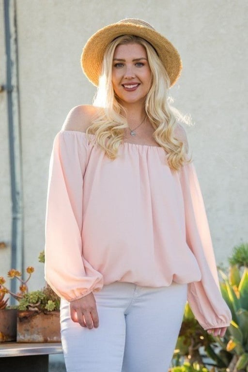 Off Shoulder Long Bubble Sleeve Solid Top - Brinxx Couture