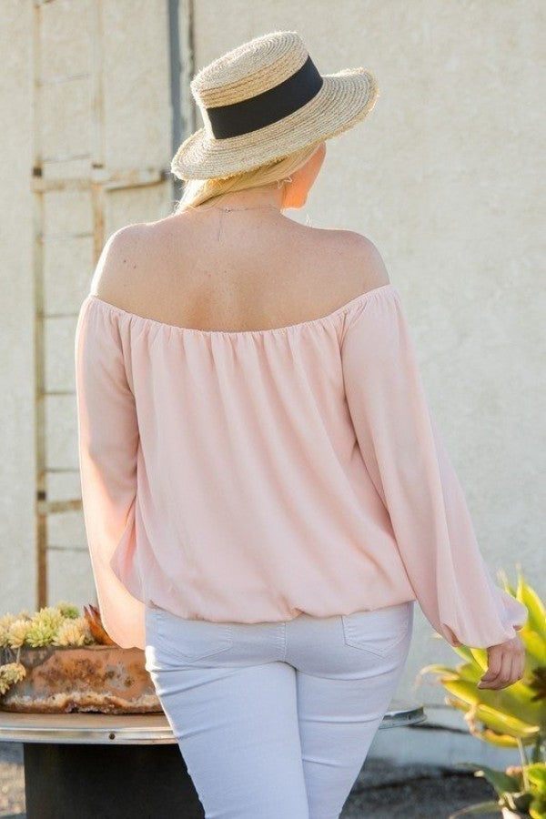 Off Shoulder Long Bubble Sleeve Solid Top - Brinxx Couture