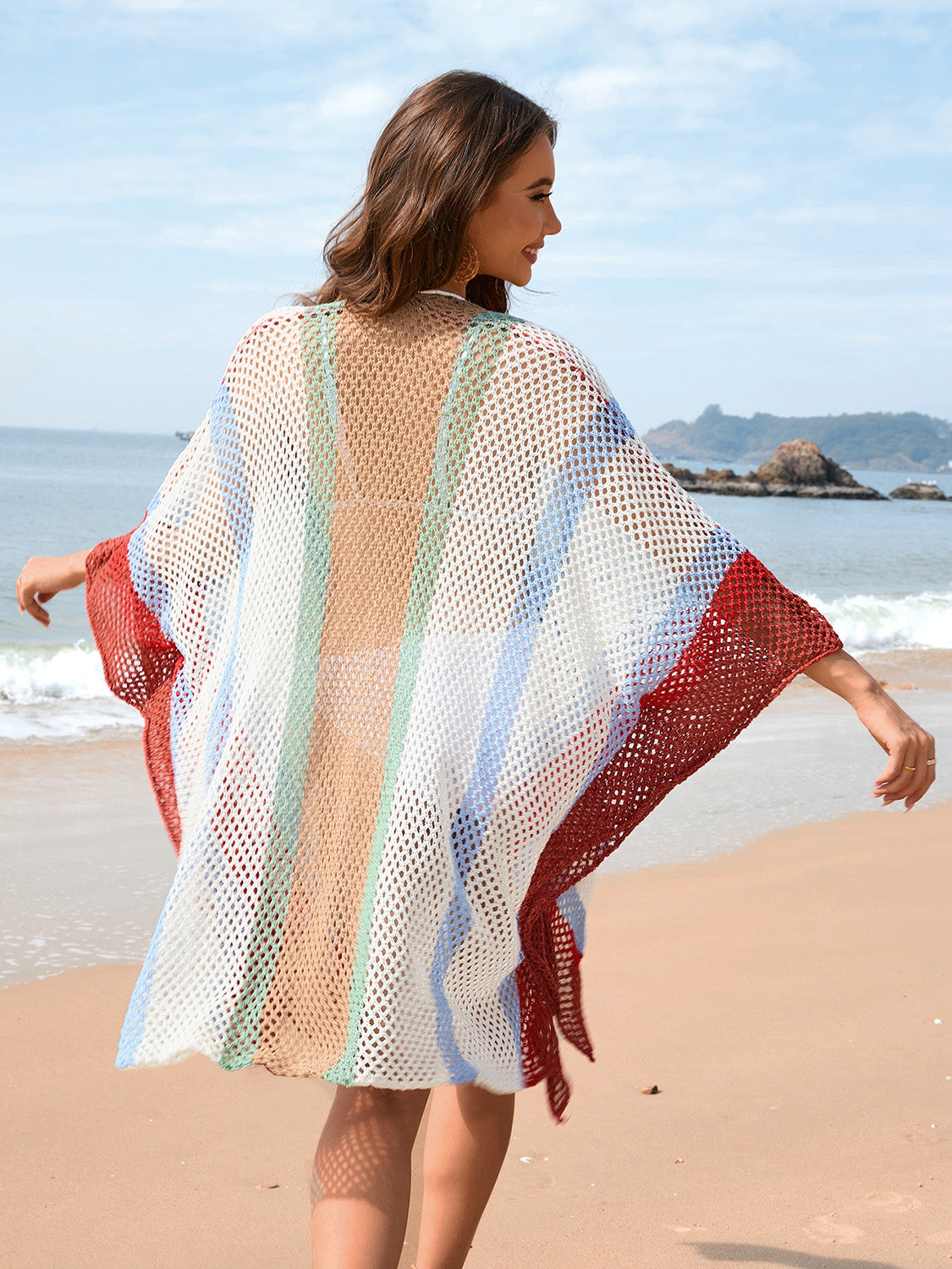 Openwork Color Block Plunge Cover-Up - Brinxx Couture