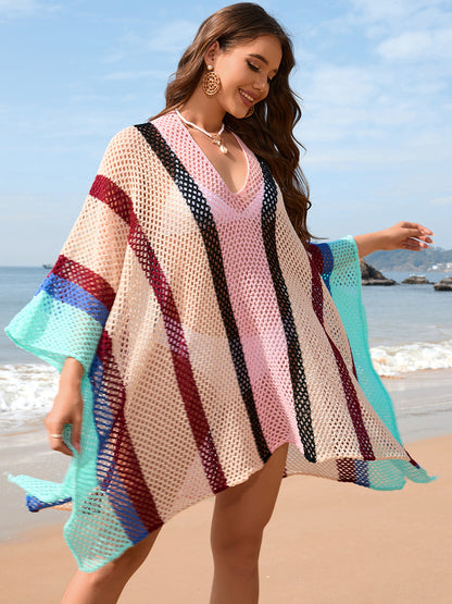 Openwork Color Block Plunge Cover-Up - Brinxx Couture