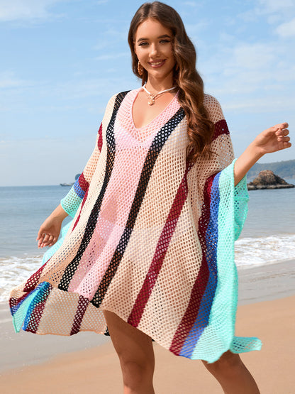 Openwork Color Block Plunge Cover-Up - Brinxx Couture