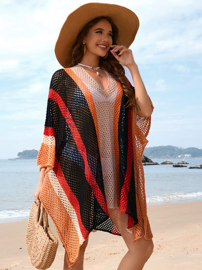 Openwork Color Block Plunge Cover-Up - Brinxx Couture