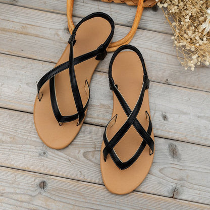 PU Leather Crisscross Flat Sandals - Brinxx Couture