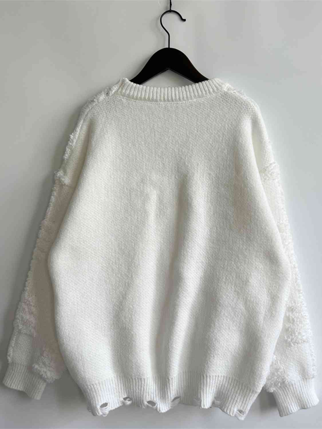 Pearl Detail Round Neck Long Sleeve Sweater - Brinxx Couture