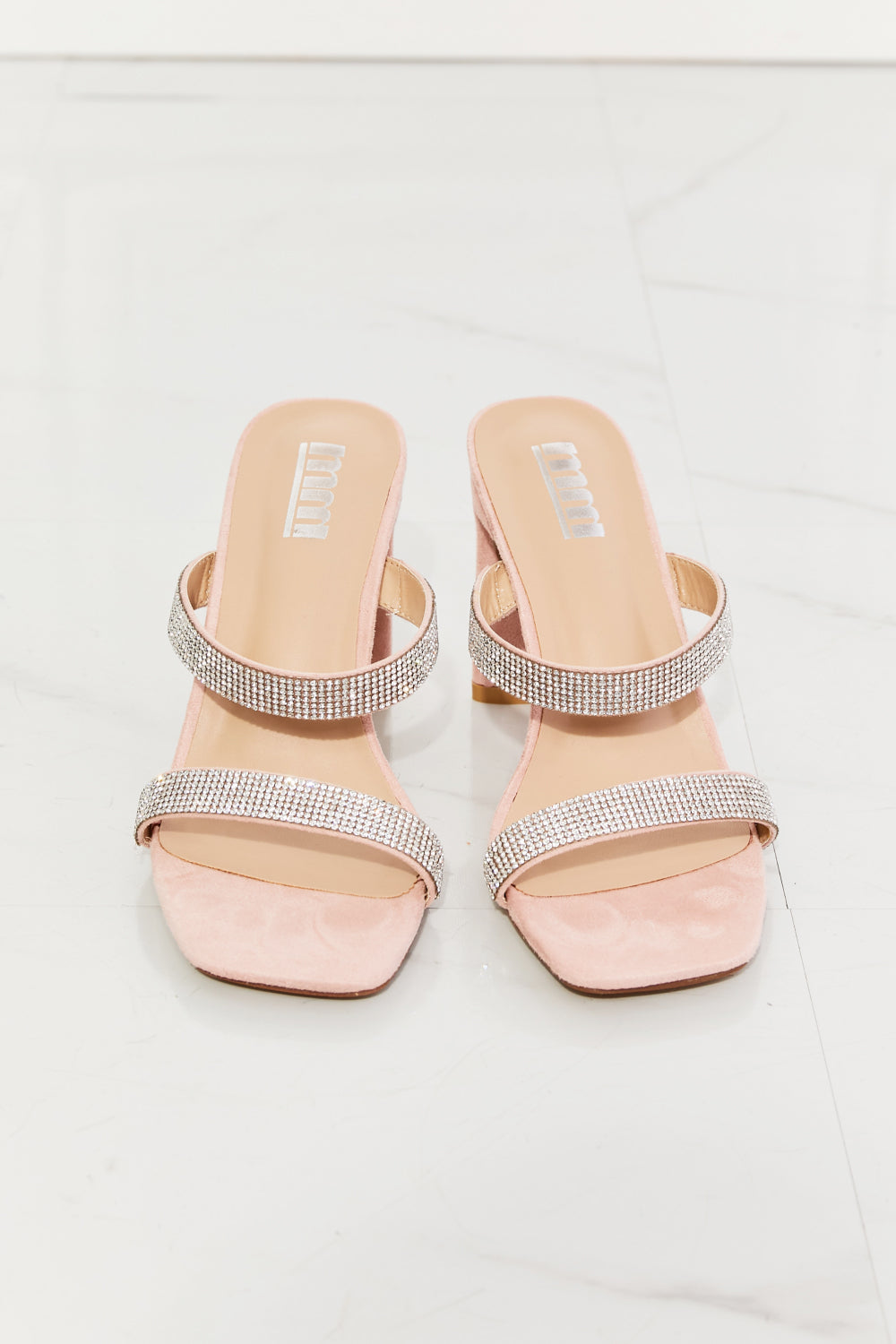 Pink Rhinestone Block Heel Sandal - Brinxx Couture