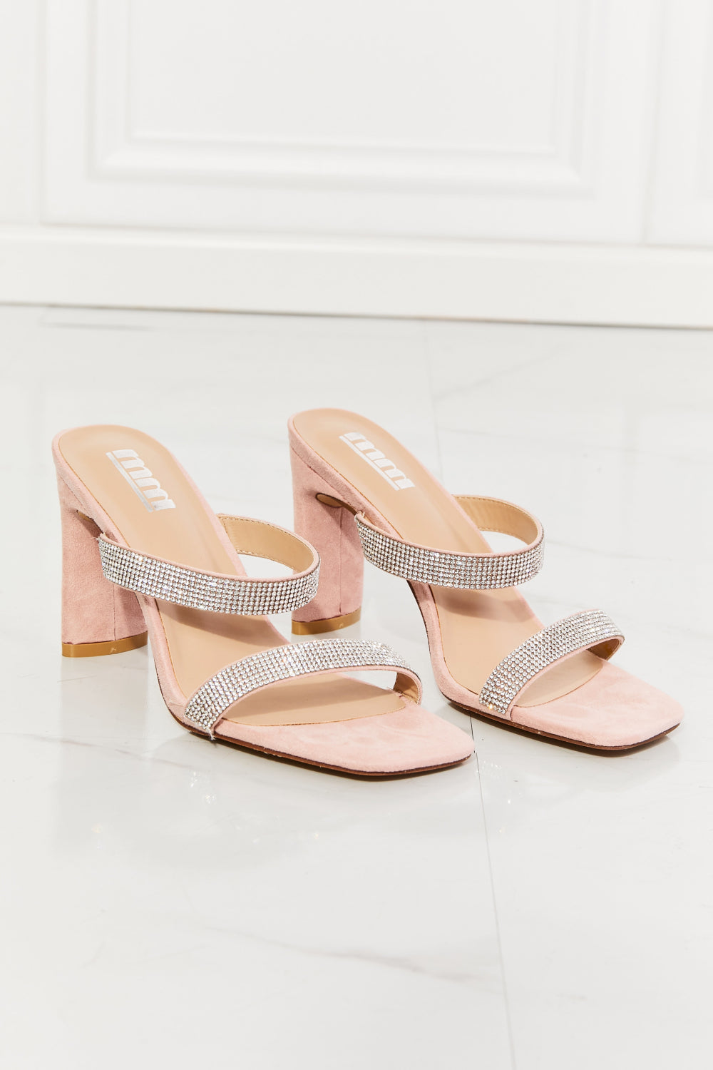 Pink Rhinestone Block Heel Sandal - Brinxx Couture