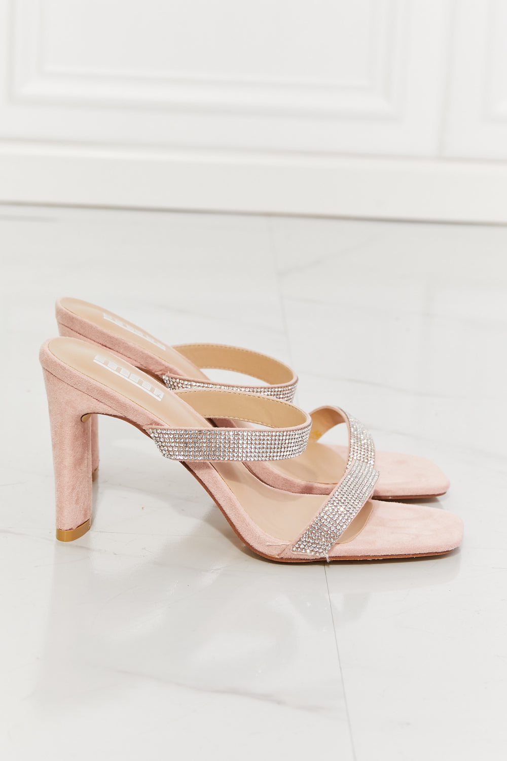 Pink Rhinestone Block Heel Sandal - Brinxx Couture