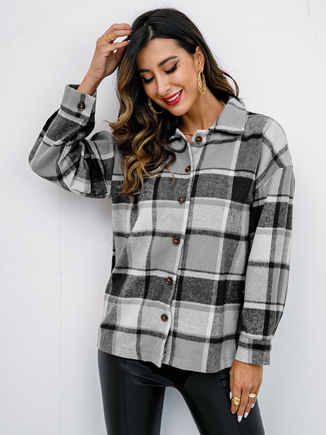 Plaid Button-Down Jacket - Brinxx Couture