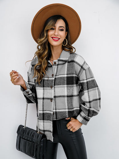 Plaid Button-Down Jacket - Brinxx Couture