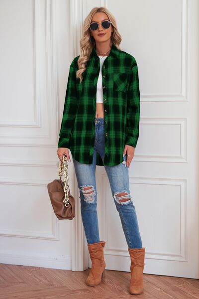 Plaid Button Up Dropped Shoulder Shirt - Brinxx Couture