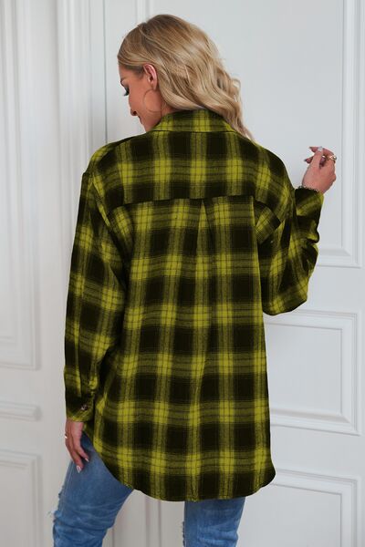 Plaid Button Up Dropped Shoulder Shirt - Brinxx Couture