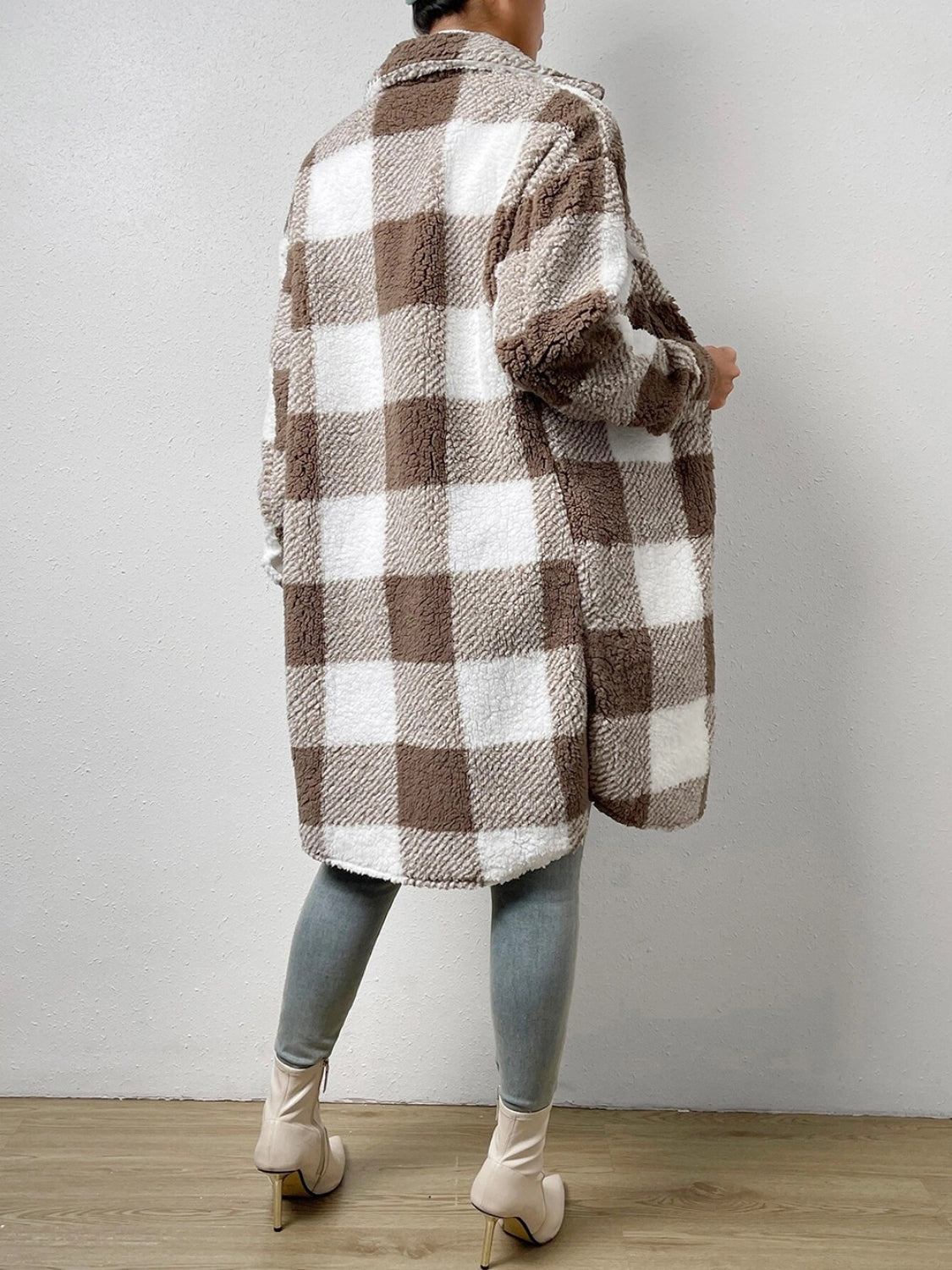 Plaid Collared Neck Button Down Coat - Brinxx Couture