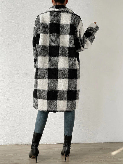 Plaid Collared Neck Button Down Coat - Brinxx Couture