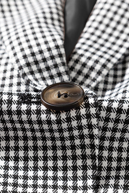 Plaid Lapel Collar Button Cuff Blazer - Brinxx Couture