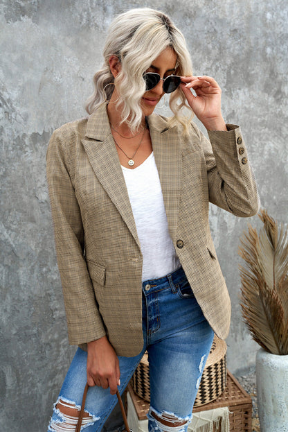 Plaid Lapel Collar Button Cuff Blazer - Brinxx Couture