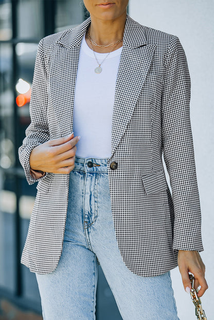 Plaid Lapel Collar Button Cuff Blazer - Brinxx Couture