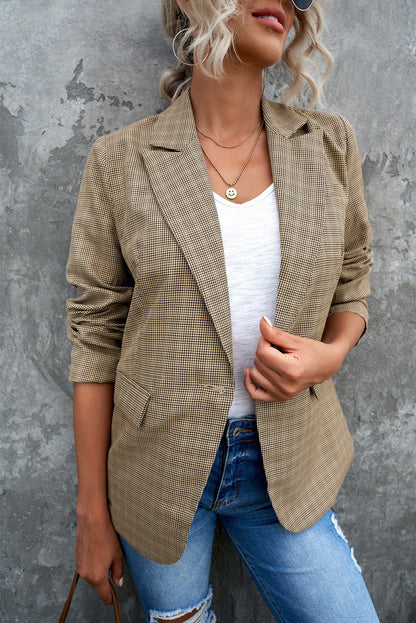 Plaid Lapel Collar Button Cuff Blazer - Brinxx Couture