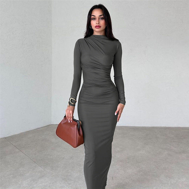 Pleated Long Sleeve Maxi Dress - Brinxx Couture