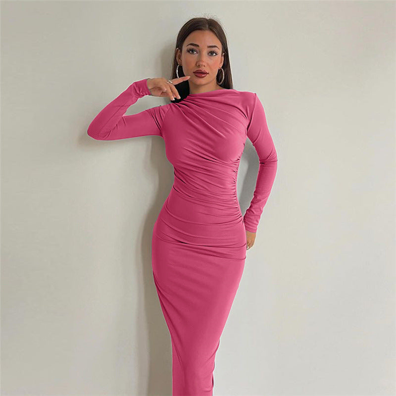 Pleated Long Sleeve Maxi Dress - Brinxx Couture