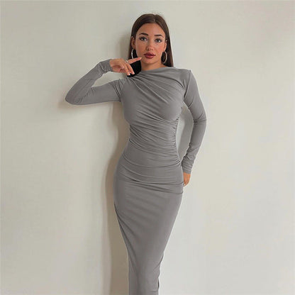 Pleated Long Sleeve Maxi Dress - Brinxx Couture