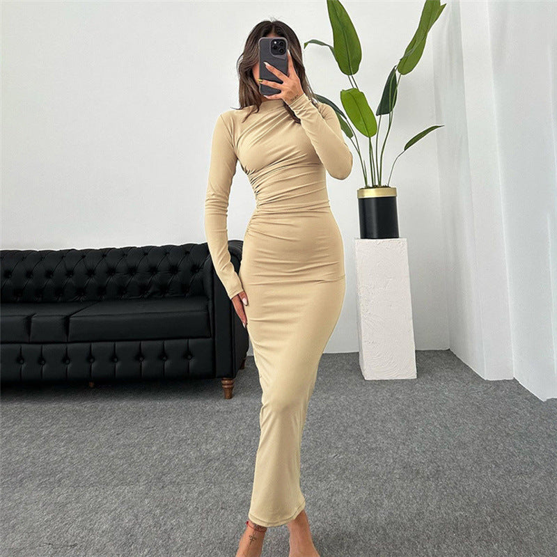 Pleated Long Sleeve Maxi Dress - Brinxx Couture