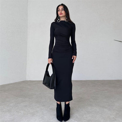 Pleated Long Sleeve Maxi Dress - Brinxx Couture